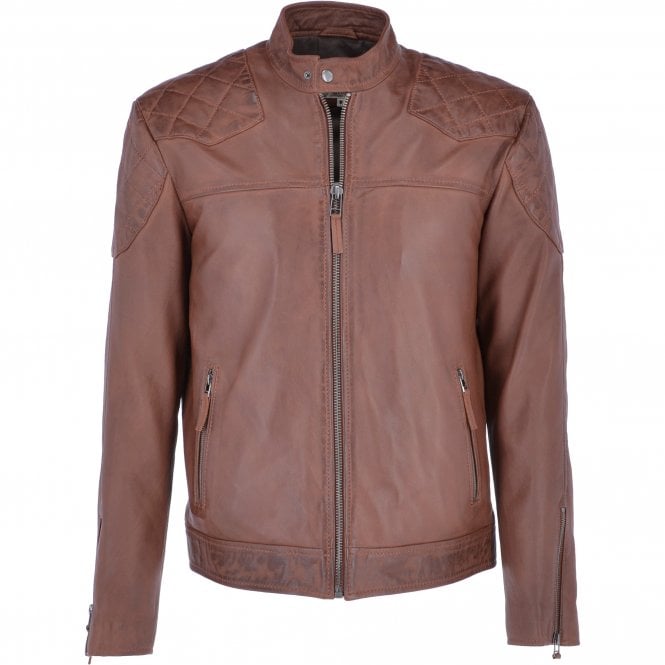 ashwood leather Ashwood Men's Leather Biker Jacket Tan: 8055