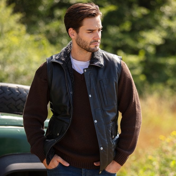 Ashwood Leather Ashwood Men's Leather Waistcoat Black Nap: LUCK