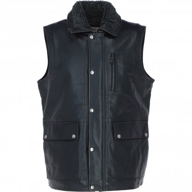 ashwood leather Ashwood Men's Leather Waistcoat Black Nap: LUCK