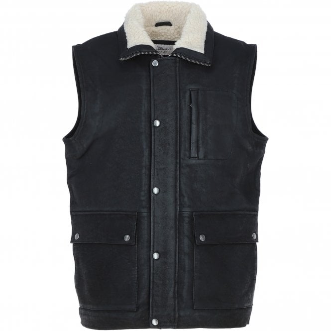 ashwood leather Ashwood Men's Leather Waistcoat Black Snuff: LUCK