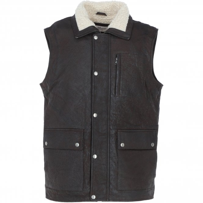 ashwood leather Ashwood Men's Leather Waistcoat Brown Snuff: LUCK