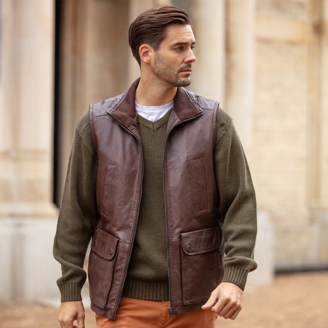 Ashwood Leather Ashwood Men's Leather Waistcoat | Classic Zip-Up Body Warmer Light Brown: LUMS