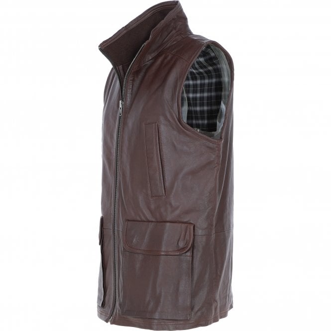 Ashwood Leather Ashwood Men's Leather Waistcoat | Classic Zip-Up Body Warmer Light Brown: LUMS
