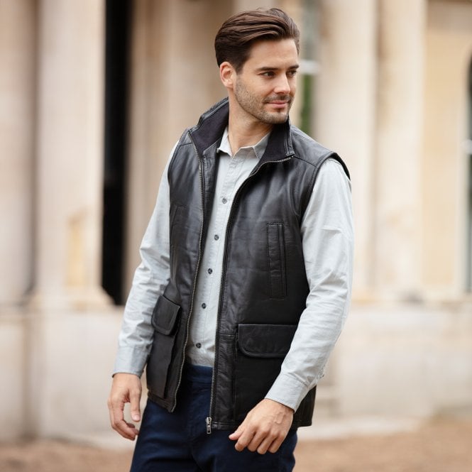 Ashwood Leather Ashwood Men's Leather Waistcoat | Classic Zip-Up Body Warmer Black: LUMS