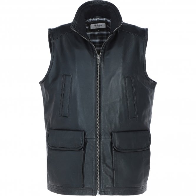 ashwood leather Ashwood Men's Leather Waistcoat | Classic Zip-Up Body Warmer Black: LUMS