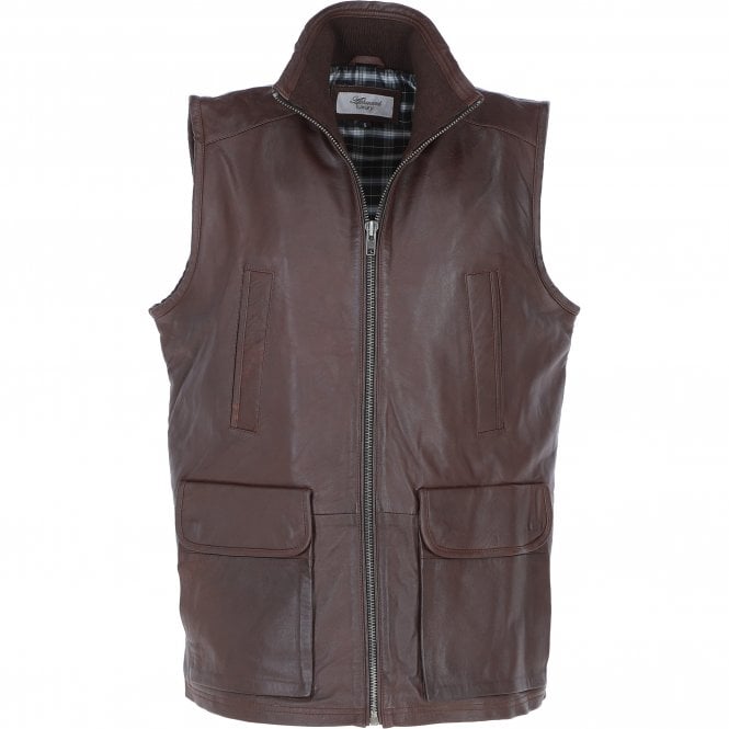 ashwood leather Ashwood Men's Leather Waistcoat | Classic Zip-Up Body Warmer Light Brown: LUMS