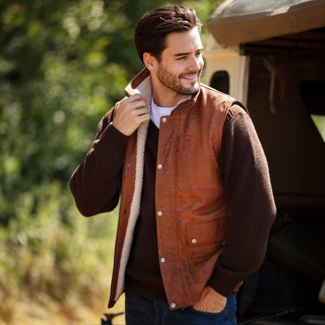 Ashwood Leather Ashwood Men's Leather Waistcoat Tan Snuff: LUCK