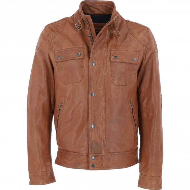 ashwood leather Ashwood Mens Leather Biker Jacket Cognac: AMJ-4