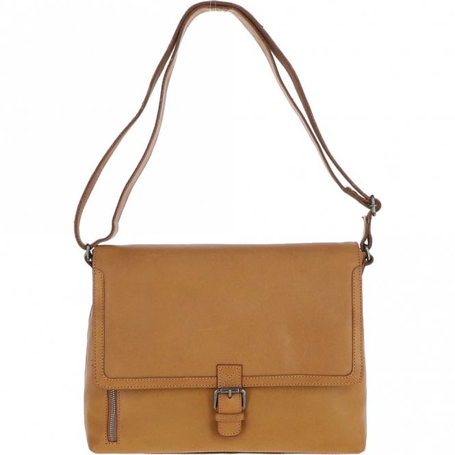 ashwood leather Ashwood Waxy Leather Messenger Laptop Bag Cognac: W-74