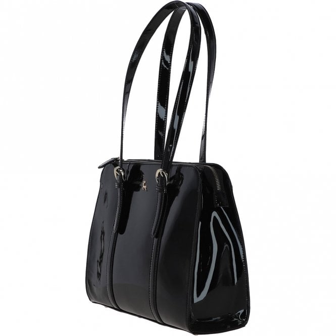 Ashwood Leather Ashwood Zip Top Patent Leather Handbag Black: A4 Buckle