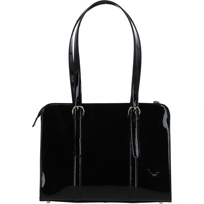 Ashwood Leather Ashwood Zip Top Patent Leather Handbag Black: A4 Buckle