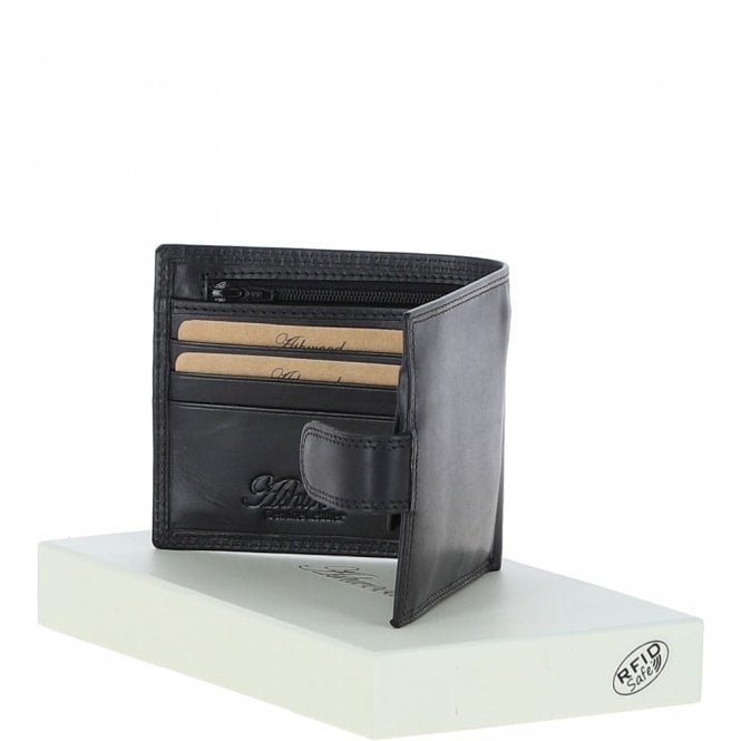 Ashwood Leather Classic 3 Card & ID Billfold Tab Wallet Leather Wallet Black : 1222-VT