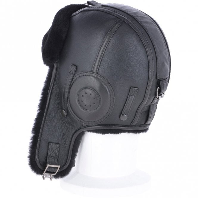 Ashwood Leather Classic Sheepskin Leather Pilot Hat Black : Belmont