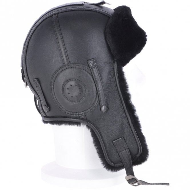 Ashwood Leather Classic Sheepskin Leather Pilot Hat Black : Belmont