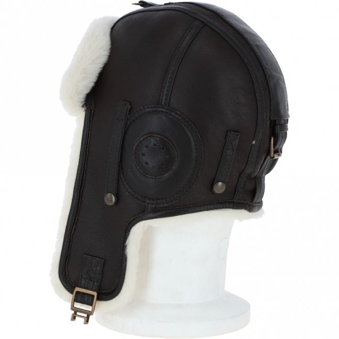 Ashwood Leather Classic Sheepskin Leather Pilot Hat Brn/white: Belmont