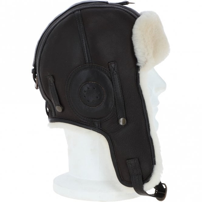 Ashwood Leather Classic Sheepskin Leather Pilot Hat Brn/white: Belmont