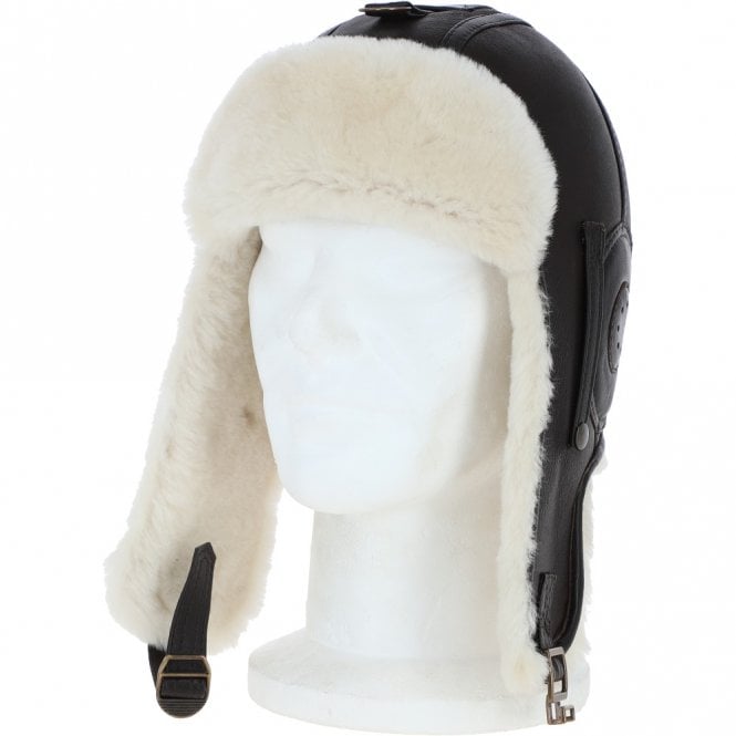 ashwood leather Classic Sheepskin Leather Pilot Hat Brn/white: Belmont