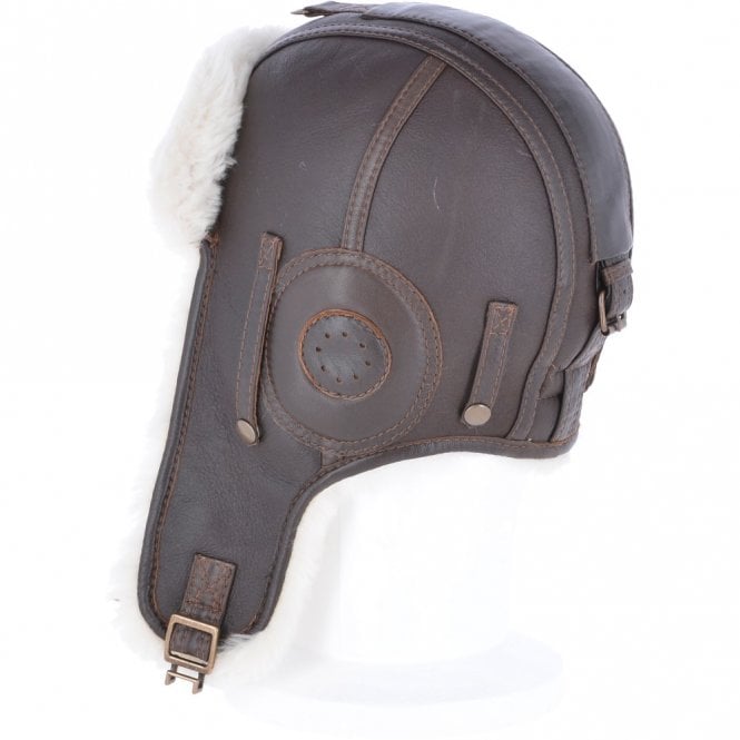 Ashwood Leather Classic Sheepskin Leather Pilot Hat Brown Cream : Belmont