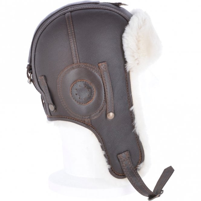 Ashwood Leather Classic Sheepskin Leather Pilot Hat Brown Cream : Belmont