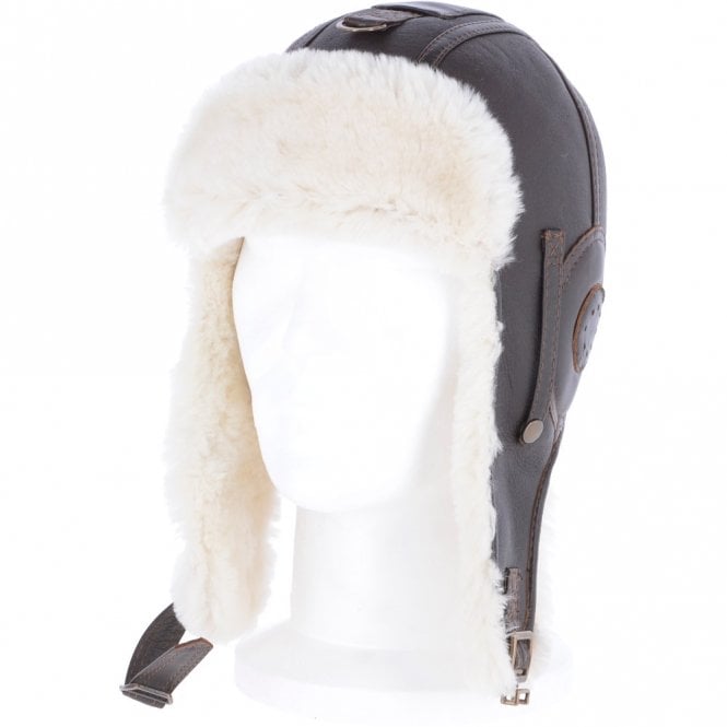 ashwood leather Classic Sheepskin Leather Pilot Hat Brown Cream : Belmont