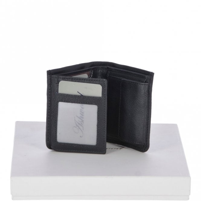 ashwood leather Cow Waxy Leather Classic 2 Card Double ID Coins & Bill-Fold Wallet Black : 1555