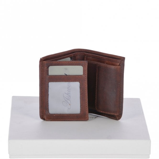 ashwood leather Cow Waxy Leather Classic 2 Card Double ID Coins & Bill-Fold Wallet Tan : 1555