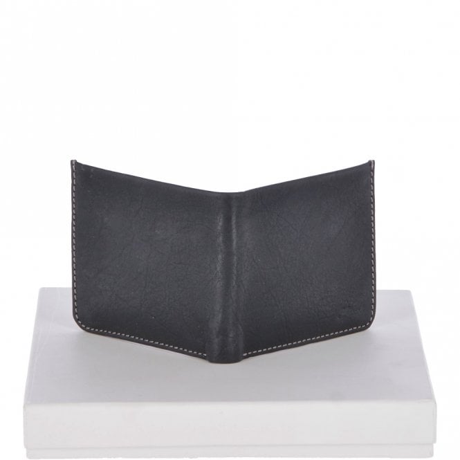 Ashwood Leather Cow Waxy Leather Classic 3 Card Bill-Fold And Coin Wallet Black : 1552