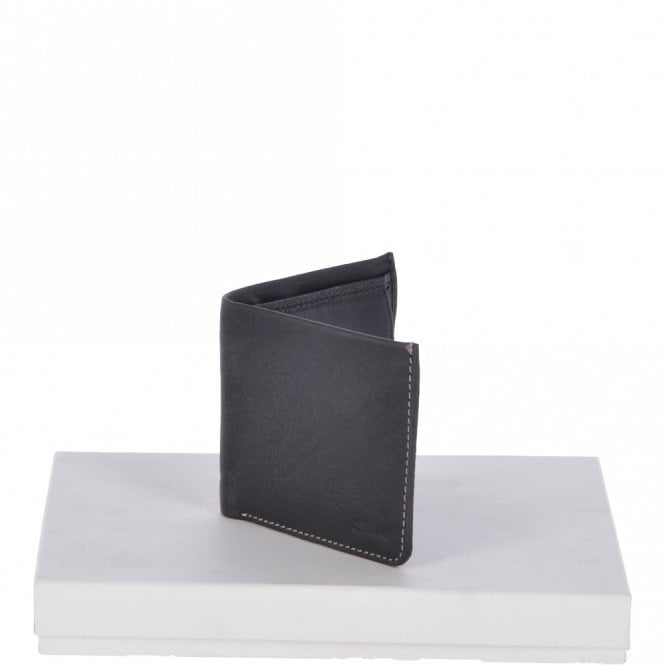 Ashwood Leather Cow Waxy Leather Classic 3 Card Bill-Fold And Coin Wallet Black : 1552