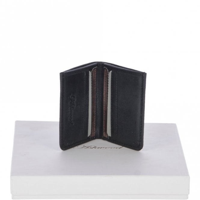 ashwood leather Cow Waxy Leather Classic 6 Card Bill-Fold Wallet Black : 1556