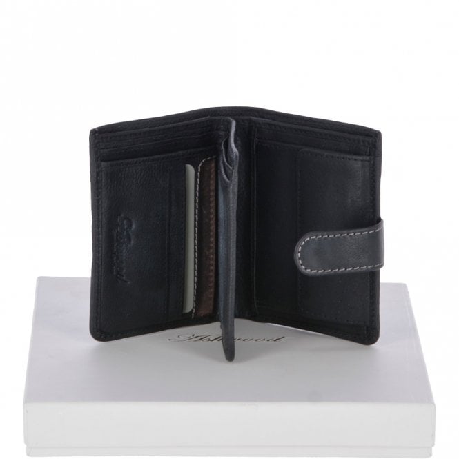 ashwood leather Cow Waxy Leather Classic 6 Card ID Coins & Bill-Fold Tab Wallet Black : 1553