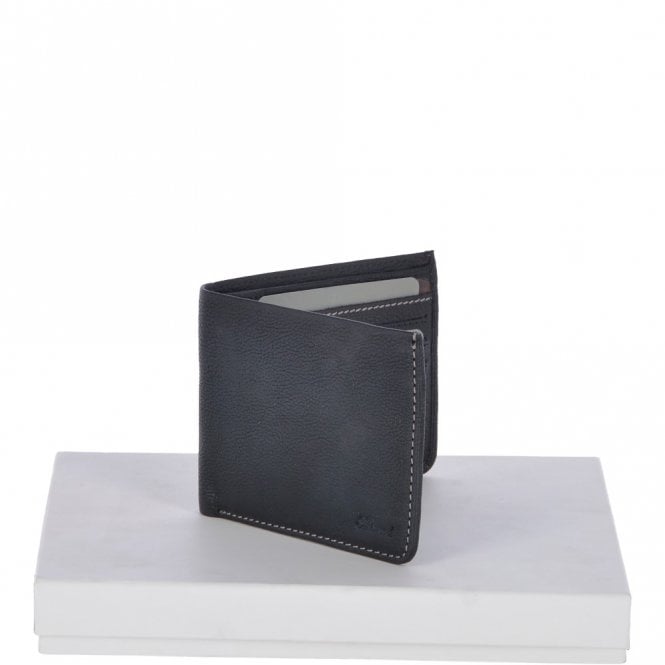 Ashwood Leather Cow Waxy Leather Classic 8 Card Bill-Fold Wallet Black : 1551