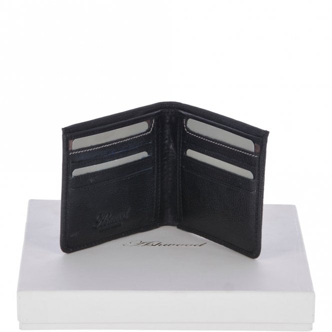 ashwood leather Cow Waxy Leather Classic 8 Card Bill-Fold Wallet Black : 1551