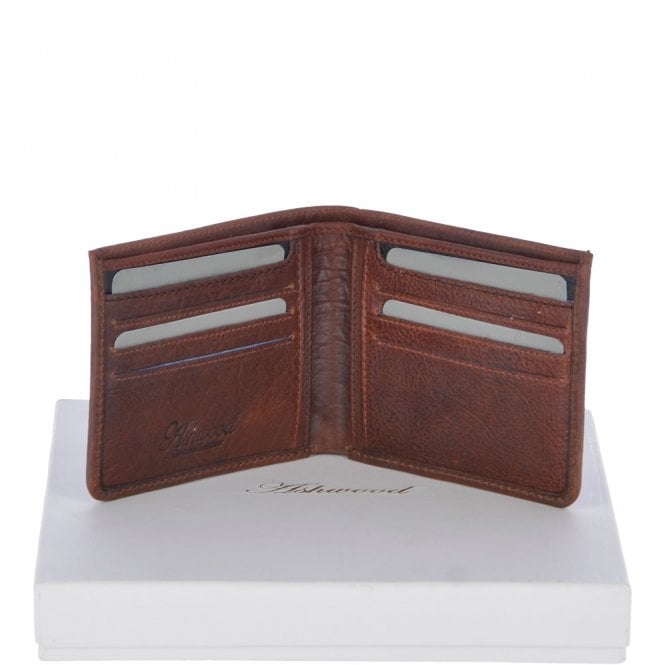 ashwood leather Cow Waxy Leather Classic 8 Card Bill-Fold Wallet Tan : 1551