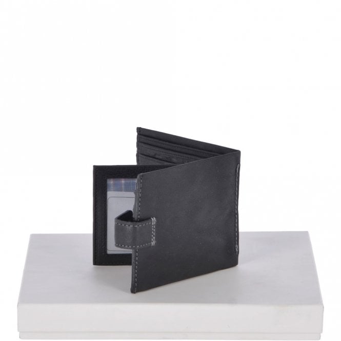 Ashwood Leather Crumble 8 Card ID & Coins Bill Fold Tab Wallet Black/crum : 1411 C