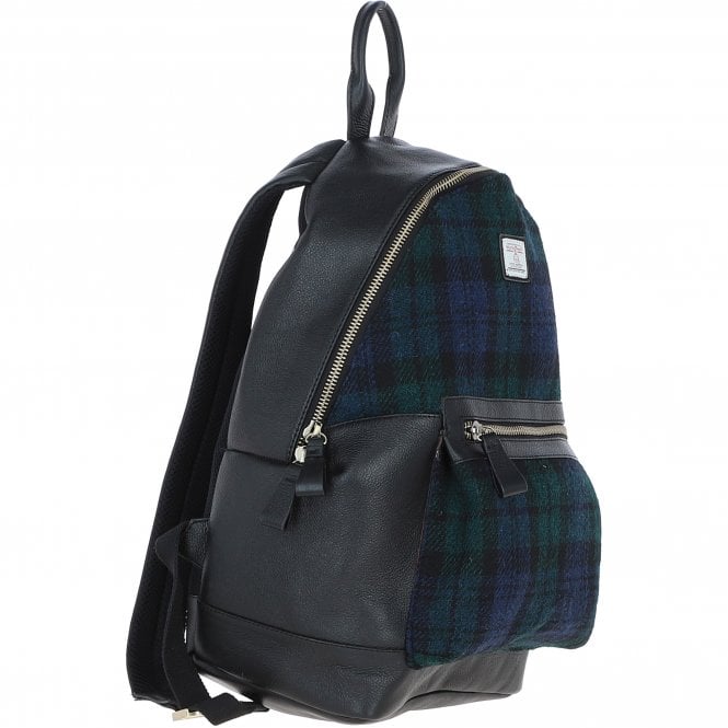 Ashwood Leather Exquisite Ashwood Leather X Harris Tweed Large Rucksack Black/Watch: TW-43-03-BW