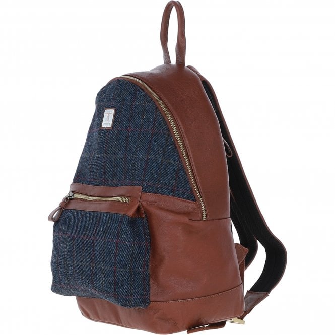 Ashwood Leather Exquisite Ashwood Leather X Harris Tweed Large Rucksack Tan/Navy: TW-43-11-TN