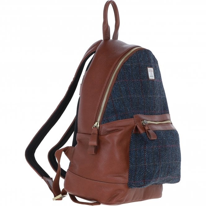 Ashwood Leather Exquisite Ashwood Leather X Harris Tweed Large Rucksack Tan/Navy: TW-43-11-TN