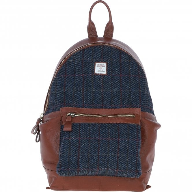 ashwood leather Exquisite Ashwood Leather x Harris Tweed Large Rucksack Tan/Navy: TW-43-11-TN