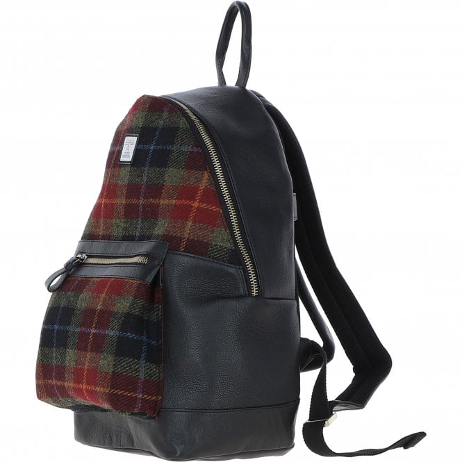 Ashwood Leather Exquisite Ashwood Leather X Harris Tweed Large Rucksack Black/Green/Red: TW-43-07-BR