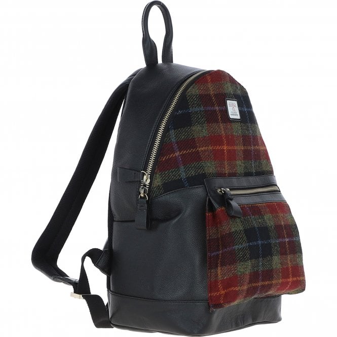 Ashwood Leather Exquisite Ashwood Leather X Harris Tweed Large Rucksack Black/Green/Red: TW-43-07-BR