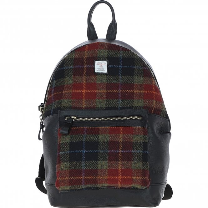 ashwood leather Exquisite Ashwood Leather x Harris Tweed Large Rucksack Black/Green/Red: TW-43-07-BR