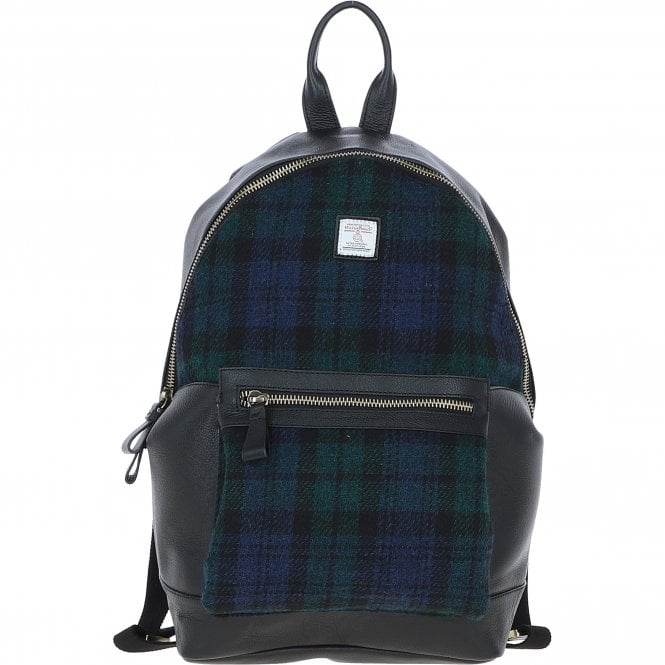 ashwood leather Exquisite Ashwood Leather x Harris Tweed Large Rucksack Black/Watch: TW-43-03-BW