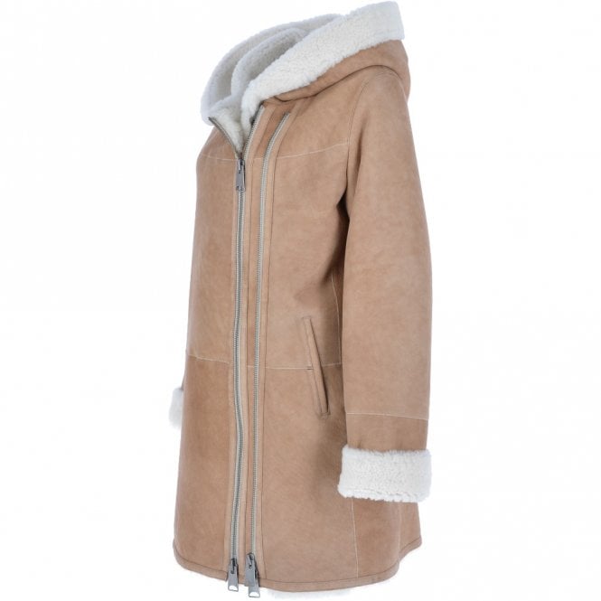 Ashwood Leather Ladies Hooded Sheepskin Coat Tan : Amber