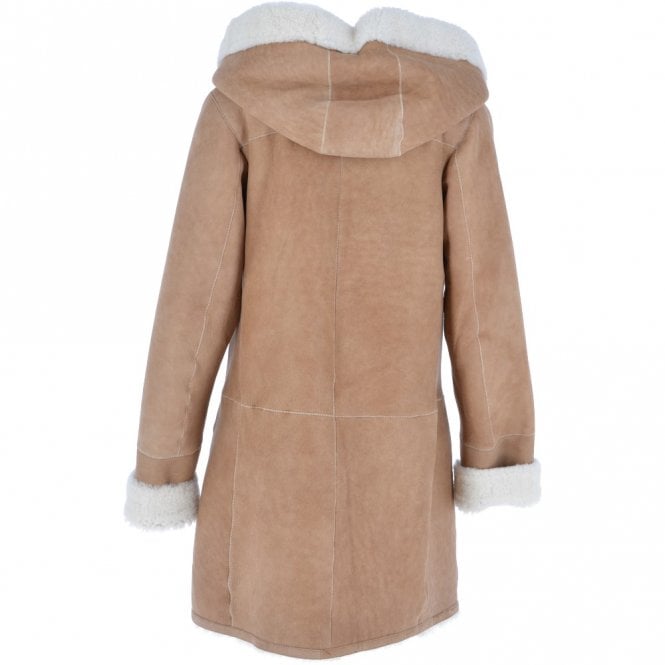 Ashwood Leather Ladies Hooded Sheepskin Coat Tan : Amber