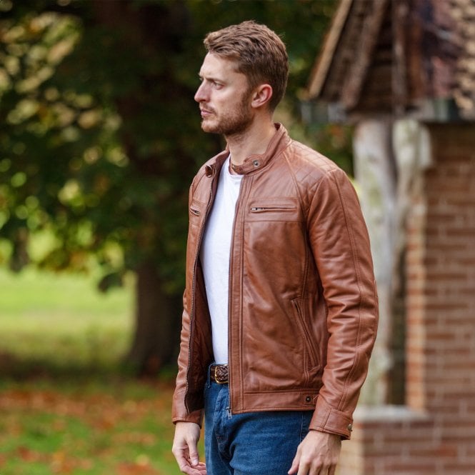 Ashwood Leather Leather Biker Jacket Tan/waxy : Bronx