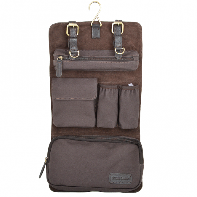 Ashwood Leather Leather & Canvas Hanging Toiletry Bag Brown/tum : 7010