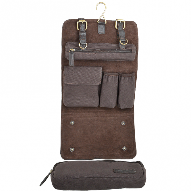 Ashwood Leather Leather & Canvas Hanging Toiletry Bag Brown/tum : 7010