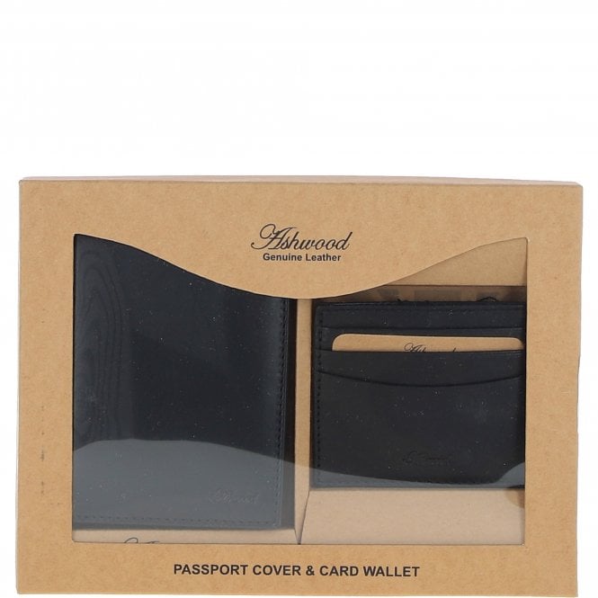 Ashwood Leather Leather Passport Cover & Card Holder Gift Set Black: GS-1280