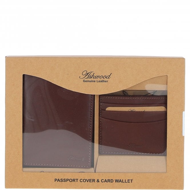 Ashwood Leather Leather Passport Cover & Card Holder Gift Set Chestnut: GS-1280
