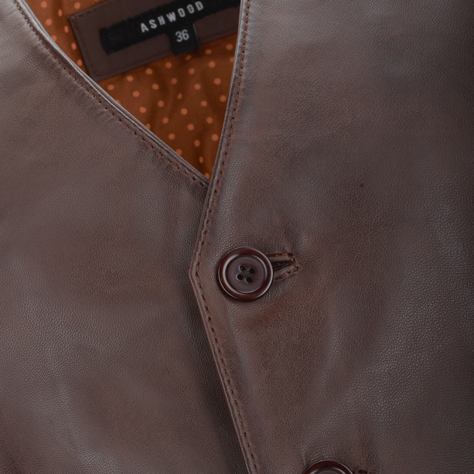 Ashwood Leather Leather Waistcoat Mid Brown/app : Tudor